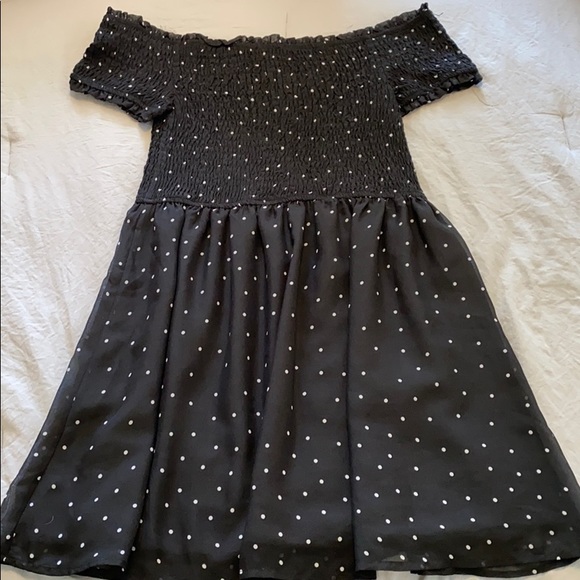 Black with white polka dot off the shoulder dress - Picture 1 of 2